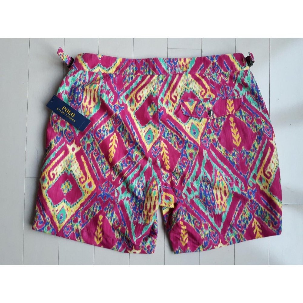 $198 POLO RALPH  LAUREN Classic Swim Shorts Magenta / Yellow Multi ( 32 ) - Picture 2 of 2